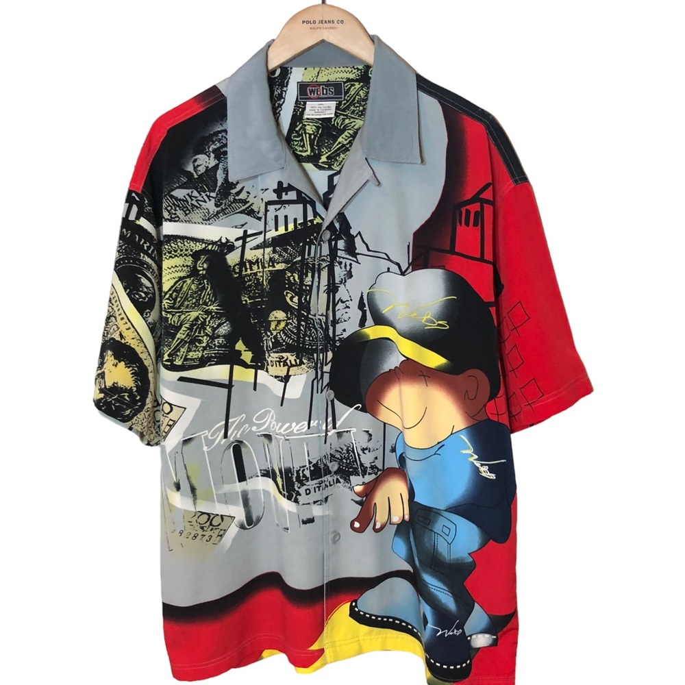 WEBS Jean Co. Vintage Y2K Button Down Shirt 2XL Cool All Over Print Urban-wear